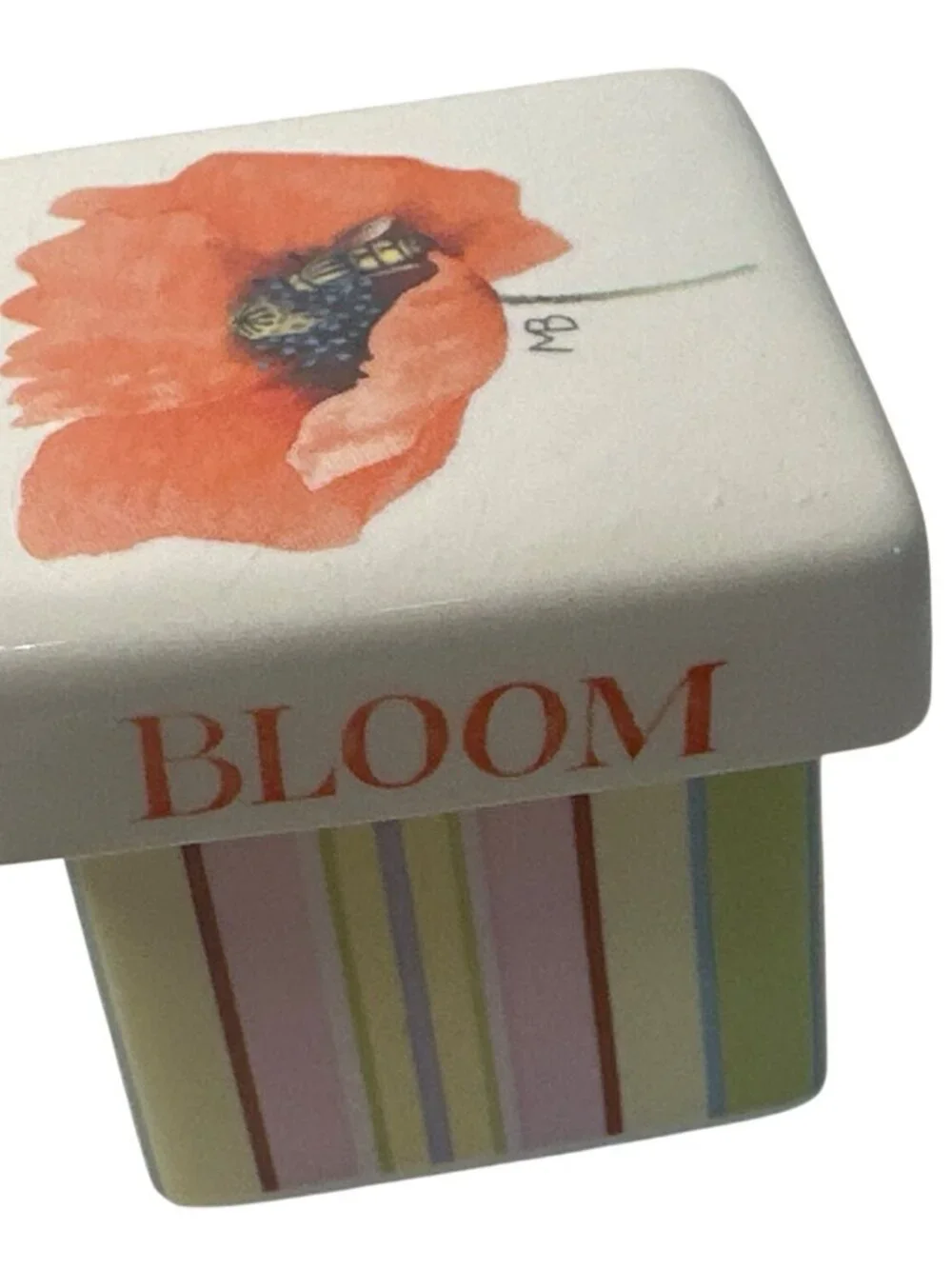 Marjolein Bastin Ceramic Trinket Box Poppy Flower Stripes Bloom/Bold Small Decor